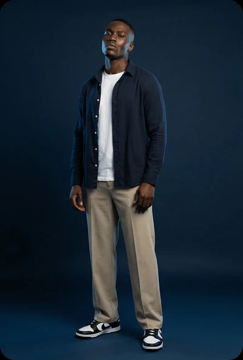 Male model in a blue studio portrait
