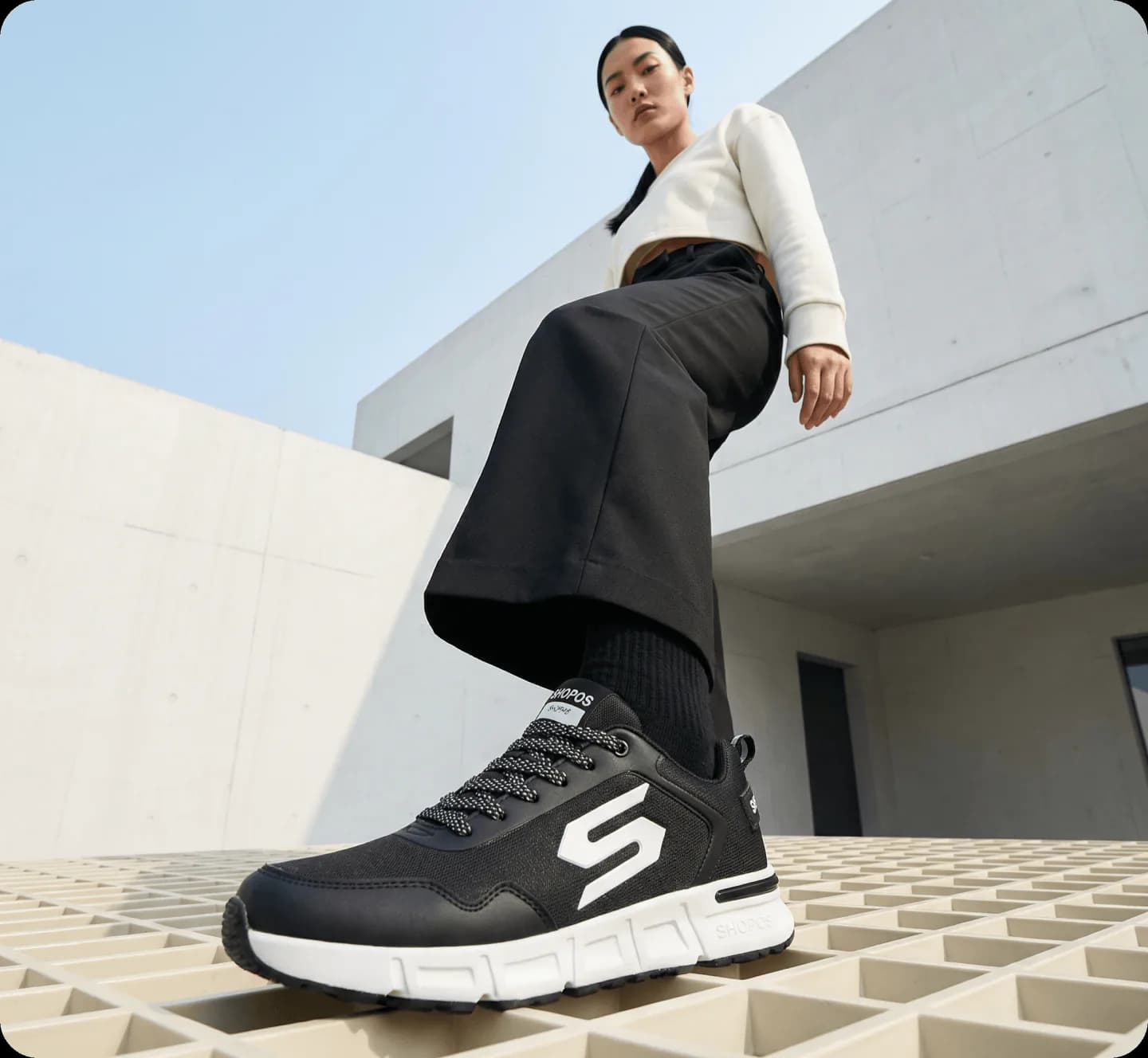 Low angle sneaker lifestyle shot